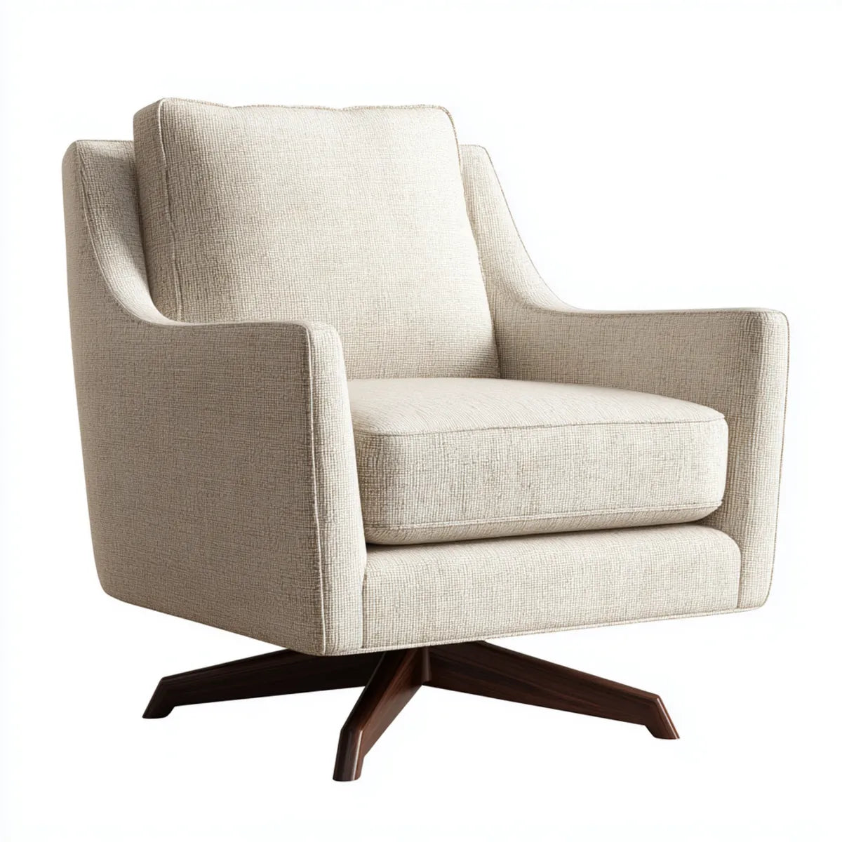 Fotel obrotowy Beige 82 x 88 x 92 cm z tapicerką poliestrową i stopą z litego drewna