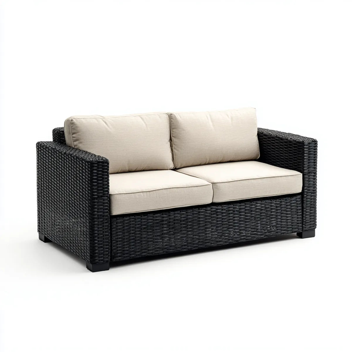 Sofa ogrodowa, Taras 2-osobowy sofa czarny Beige 130 x 75 x 70 cm stal perattanowa prostokątna