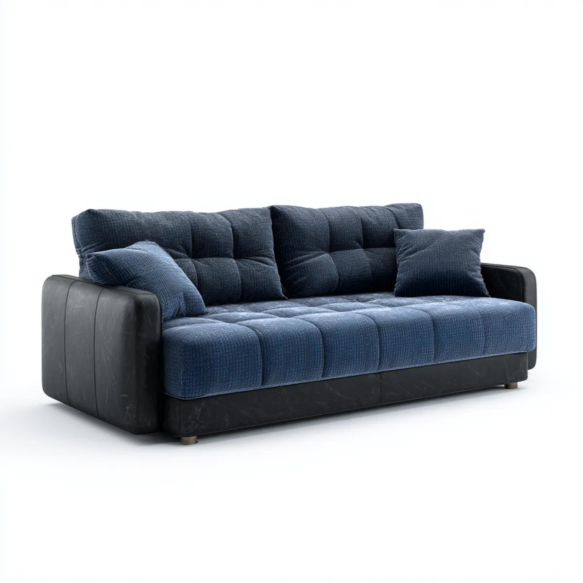 Sofa, 3 fotela prosta sofa granatowa i czarna 220 x 90 x 85 cm poliester i prostokątna PU