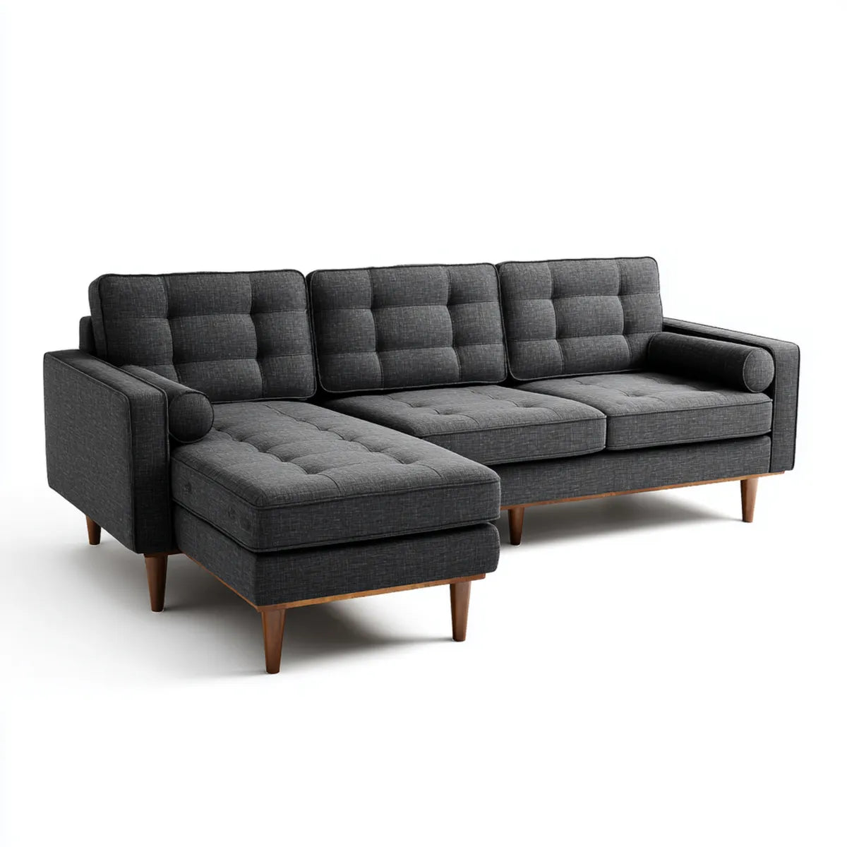 Sofa, Odwracalna kanapa narożna 3 miejsca szary antracyt 235 x 150 x 85 cm poliester z litymi nogami z drewna