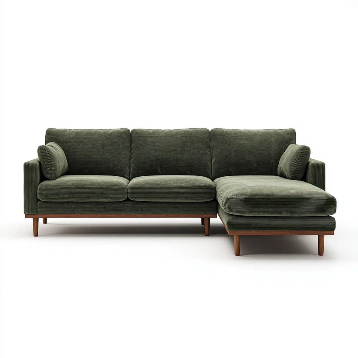 Sofa w prawym rogu 4 ciemnozielony w poliestrowym aksamicie z żebrem 270 x 160 x 85 cm