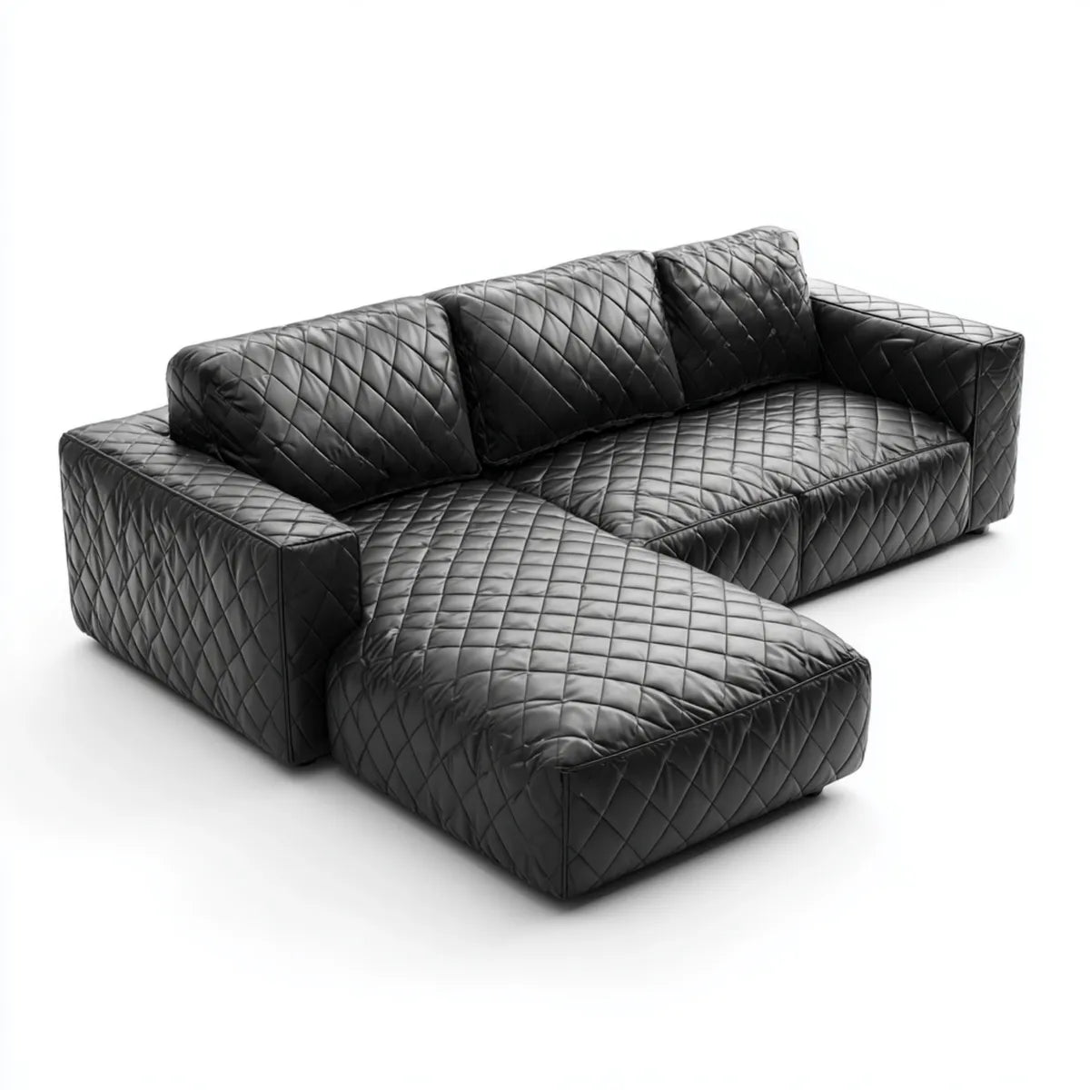 Sofa, 3 fotela narożna sofa z szezlongiem lewym czarnym ze skóry syntetycznej PU pilotowana 280 x 170 x 75 cm