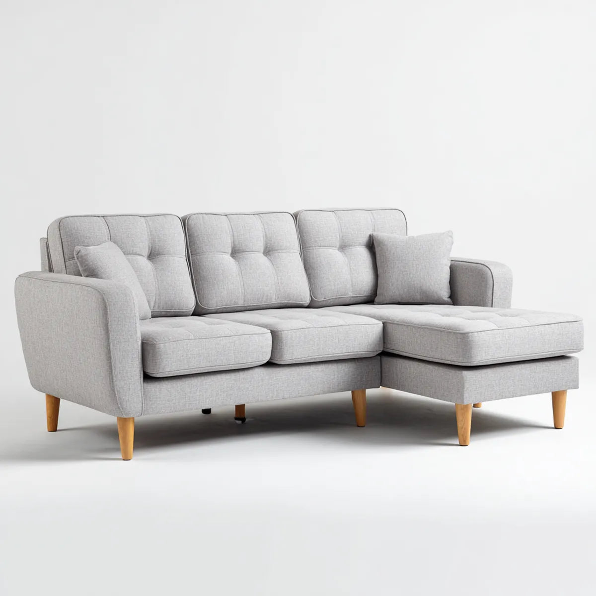 Sofa, 3 fotela szara sofa z prawej szezlong 220 x 145 x 85 cm poliester