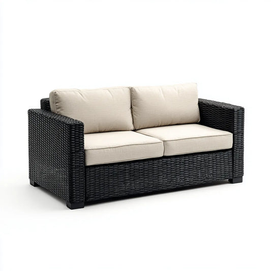 Sofa ogrodowa, Taras 2-osobowy sofa czarny Beige 130 x 75 x 70 cm stal perattanowa prostokątna