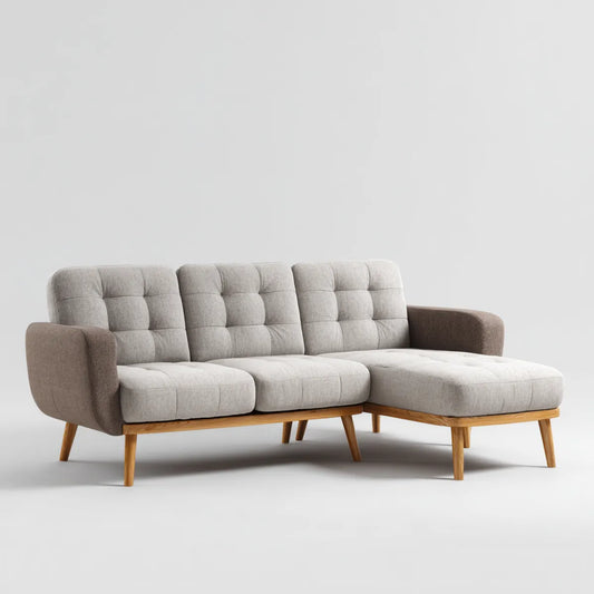 Sofa, Kanapa narożna z jasnobrązowym barwą 220 x 150 x 85 cm poliestrowe lite drewno kształt L