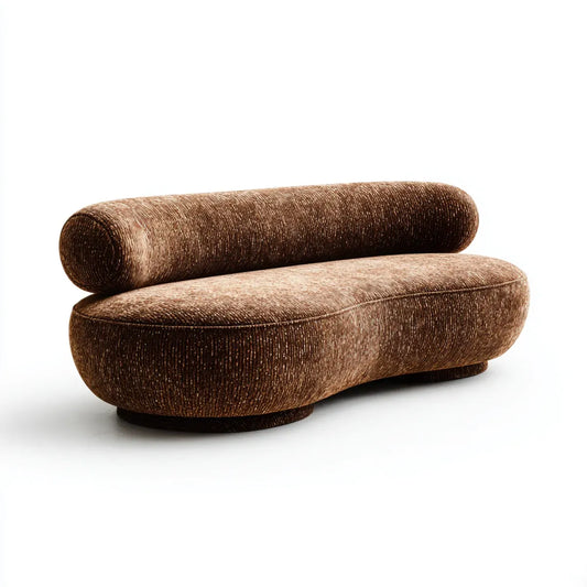 Sofa, 2 fotela brązowa poliestrowa aksamit zaokrąglony kształt 180 x 92 x 78 cm