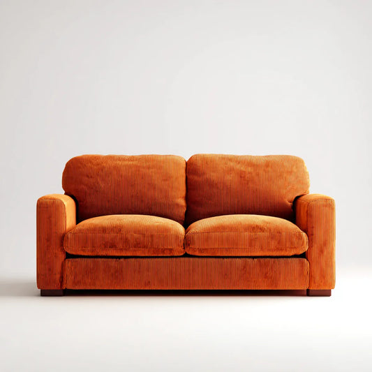 Sofa, Pomarańczowa 2 fotelowa sofa w poliestrowym aksamicie z żebrowanymi żebrami 170 x 90 x 85 cm