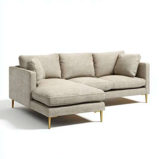 Sofa, 3 fotela beżowa kanapa lewy róg 250 x 160 cm w kształcie poliestru L