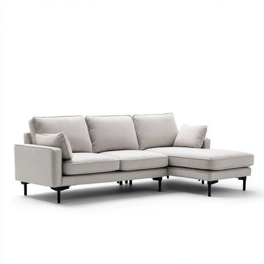 Sofa, 4 fotele przezroczyste szare poliestrowe prawego rogu sofa z szezlongiem 250 x 160 x 85 cm