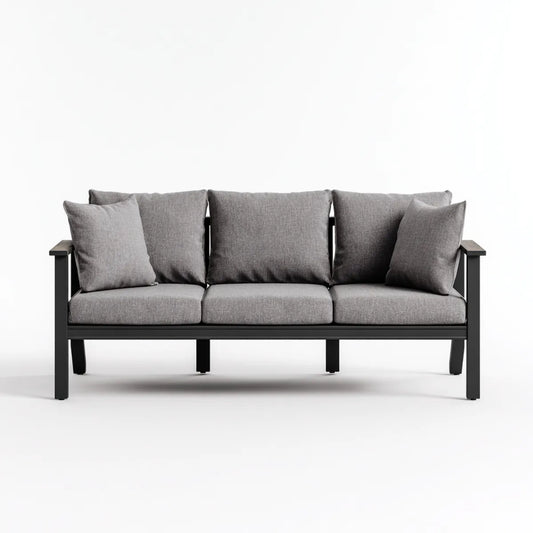 Sofa, 3 fotela szara antracyt 180 x 78 x 82 cm poliester i prostokątna stal