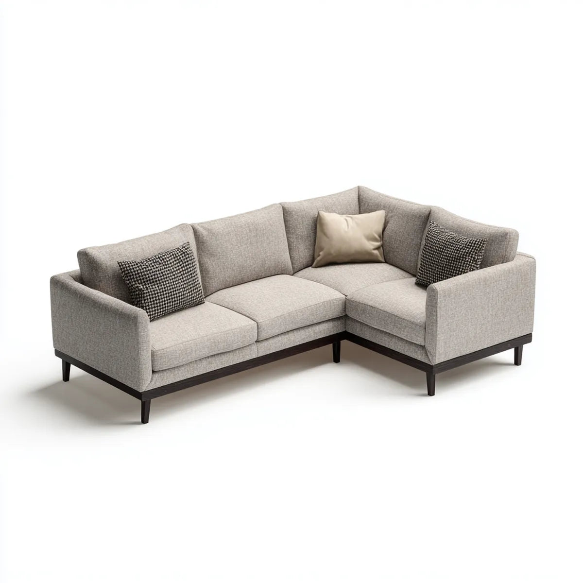 Sofa, 4 fotela narożna sofa jasnoszary poliester 230 x 160 cm z litych hevea nóżek