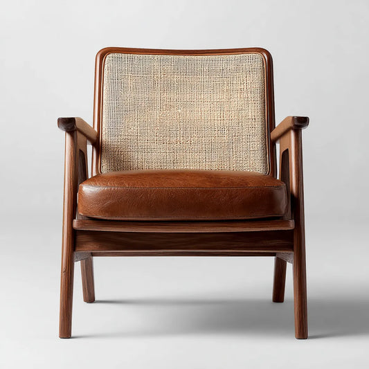 Fotel w salonie z podłokietnikami ciemnobrązowymi naturalnymi 65 x 75 x 85 cm litego drewna PU skórzany rattan braid prostokątny
