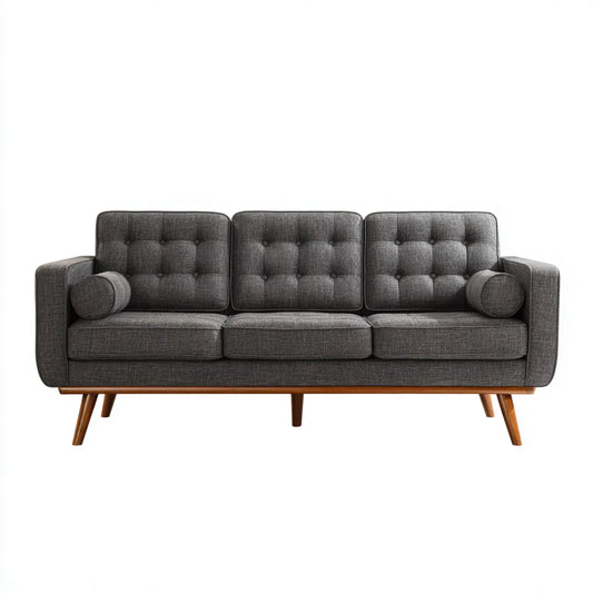 Sofa, 3 fotela szara antracyt 200 x 84 x 83 cm poliester hevea nóżki drewniane proste kształt