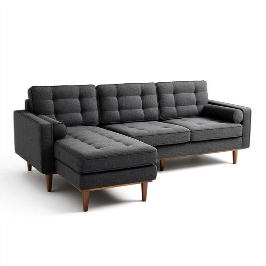 Sofa, Odwracalna kanapa narożna 3 miejsca szary antracyt 235 x 150 x 85 cm poliester z litymi nogami z drewna