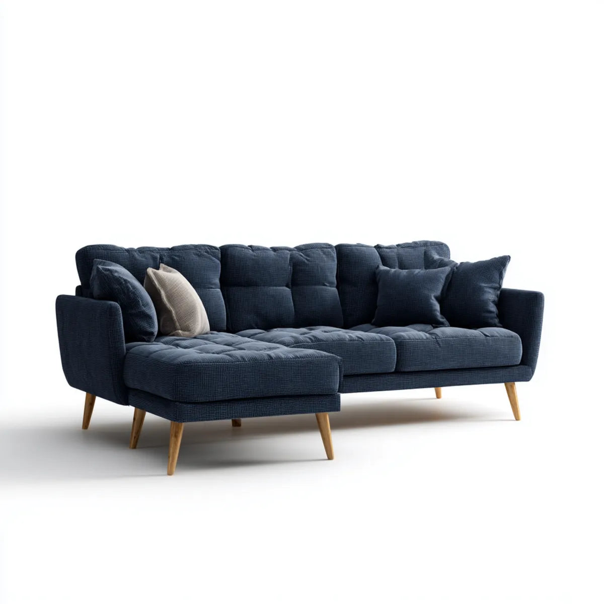 Sofa, Lewy narożnik sofa 4 fotele granatowy poliester 260 x 160 x 85 cm