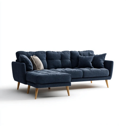Sofa, Lewy narożnik sofa 4 fotele granatowy poliester 260 x 160 x 85 cm