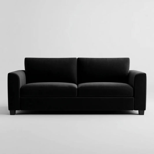 sofa 2-osobowa czarna 150 x 85 x 82 cm z poliestrowym aksamitnym pokryciem wyściełanym pianką i prostym kształtem