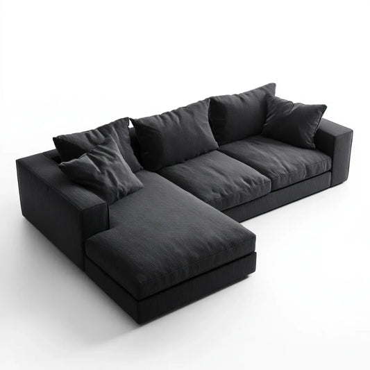 Sofa, 4 fotele czarny narożnik sofa w poliestrowy żebrowany aksamit 280 x 180 x 85 cm z lewym szezlongiem