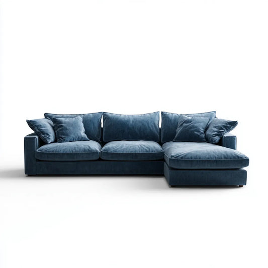 Sofa, 3 fotela z niebieskim olejem z meridianu 280 x 165 x 85 cm poliestrowy aksamit kształt w L