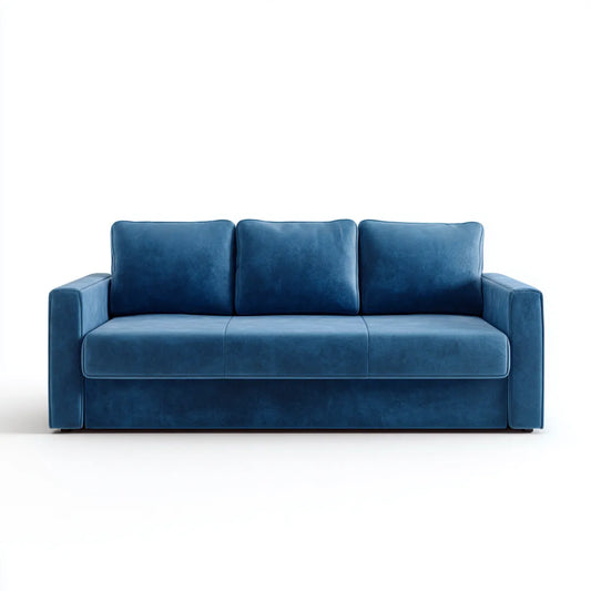 Sofa, 3 fotela prosta sofa niebieska w prostokątnym poliestrowym aksamicie 210 x 90 x 85 cm