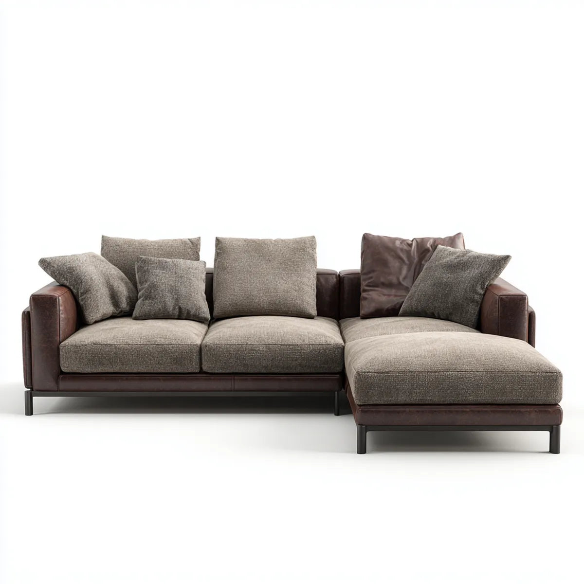 Sofa, 3 fotela narożna sofa z prostym, południowym brązowym i szarym w skórze PU i poliester 280 x 165 x 85 cm
