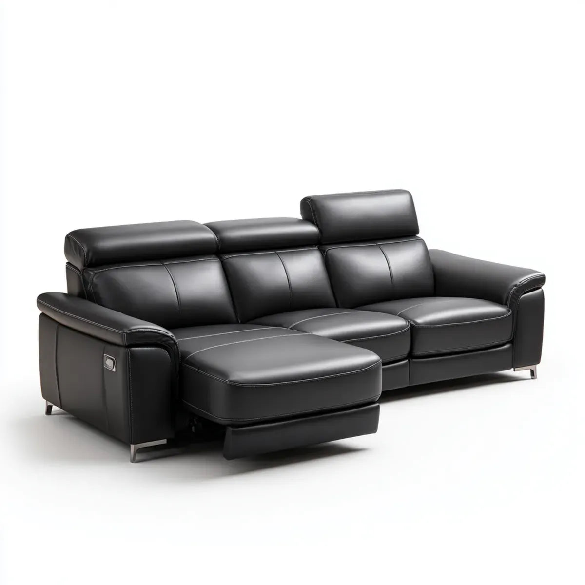 Sofa, Elektryczna sofa relaksująca 3 fotele czarne ze skóry syntetycznej PU kształt prosty 220 x 96 x 102 cm