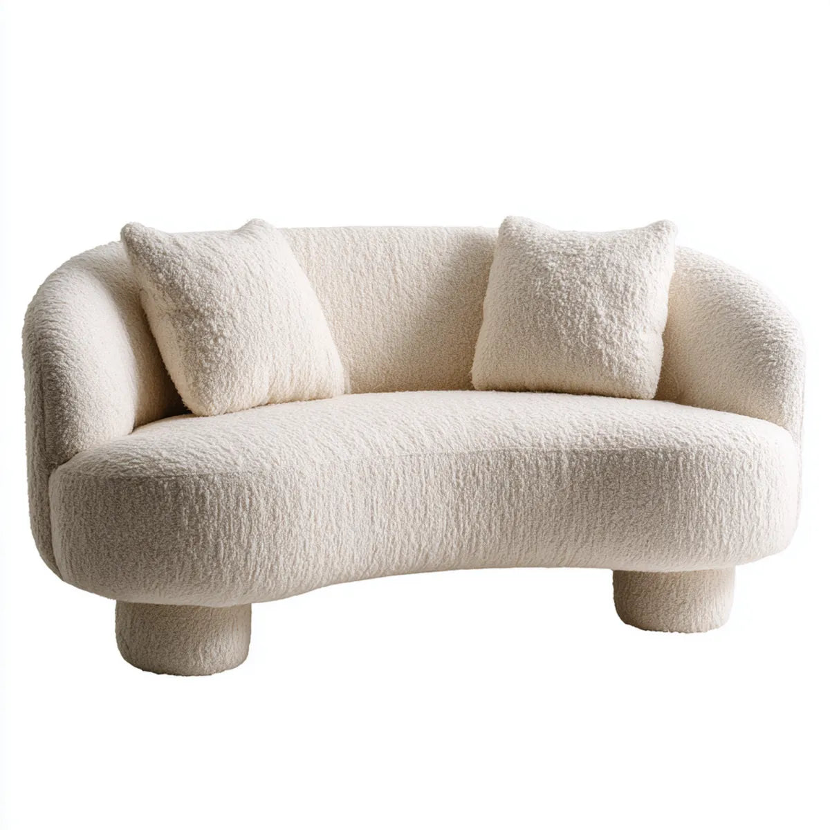 Sofa, Podwójna sofa w beżowej poliestrowej klamrze zaokrąglony kształt 140 x 85 x 75 cm