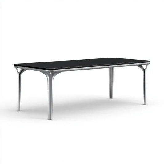 Stół do jadalni, Czarny i srebrny prostokątny stół jadalny 180 x 90 x 75 cm w hartowanym szkle i stali nierdzewnej