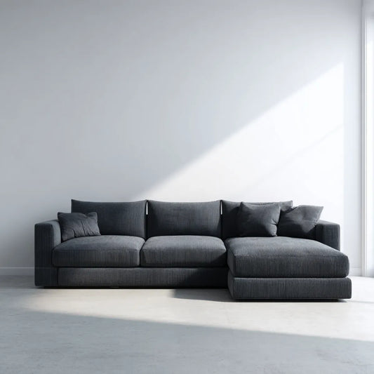 Sofa, Rożna sofa 4 miejsca szary antracyt 300 x 160 x 78 cm poliester żebrowane aksamit kształt L