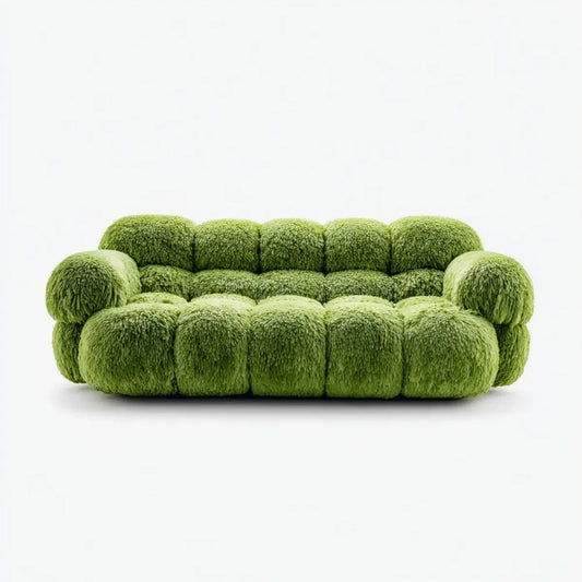 Sofa, Zielona sofa w poliestrowym efekcie futro okrągły kształt 190 x 105 x 75 cm