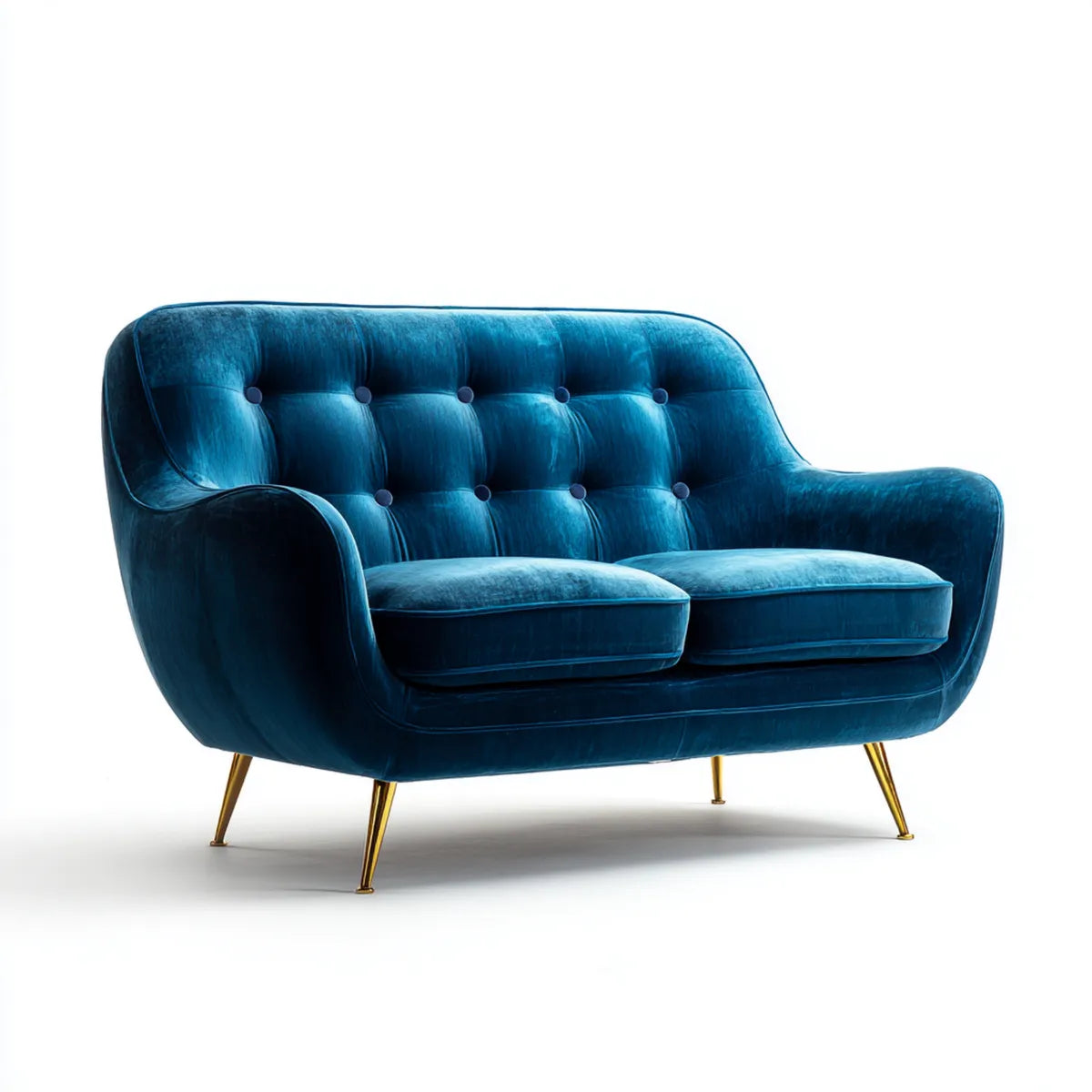 Sofa, Niebieska sofa olejna w aksamicie poliestrowym 160 x 85 x 82 cm z kapinacją