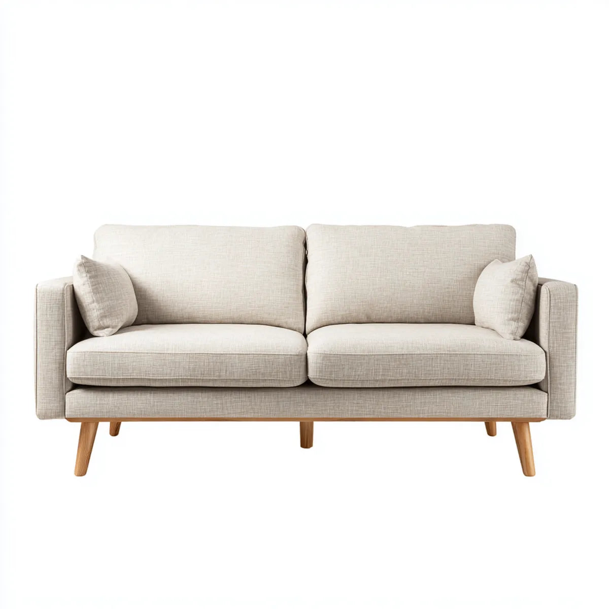 Sofa, 3 fotela prosta beżowy 200 x 88 x 86 cm poliester z litymi nogami z drewna