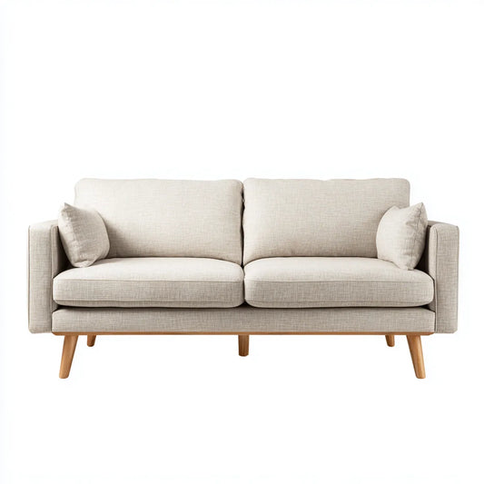 Sofa, 3 fotela prosta beżowy 200 x 88 x 86 cm poliester z litymi nogami z drewna
